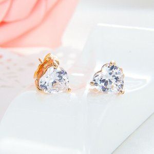 18K Yellow Gold Filled Heart Diamond Zircon Stud Earrings 9mm